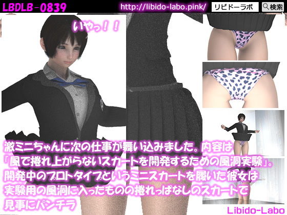 激ミニちゃんに次の仕事が舞い込みました。内容は「風で捲れ上がらないスカートを開発するための風洞実験」。開発中のプロトタイプというミニスカートを履いた彼女は実験用の風洞に入ったものの捲れっぱなしのスカートで見事にパンチラ