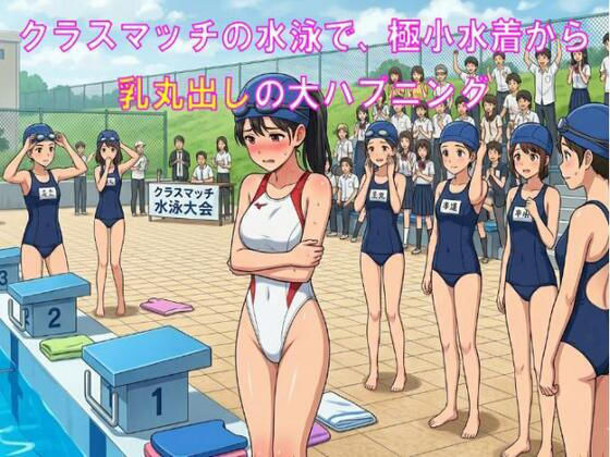クラスマッチの水泳で、極小水着から乳丸出しの大ハプニング！